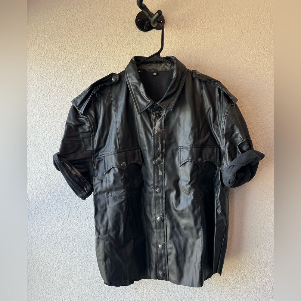 XL pleather short sleeve button down